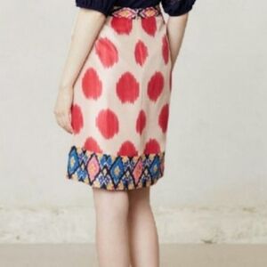 Anthropologie Maeve Silk Ikat Polka Dot Pencil Skirt Professional Bohemian Chic